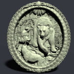 Bear Battle in round frame