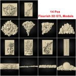 14 Pcs Floral Ornaments 3D STL Models for CNC  Router Engraver Carving Machine Relief Artcam Aspire Cut3D CNC files
