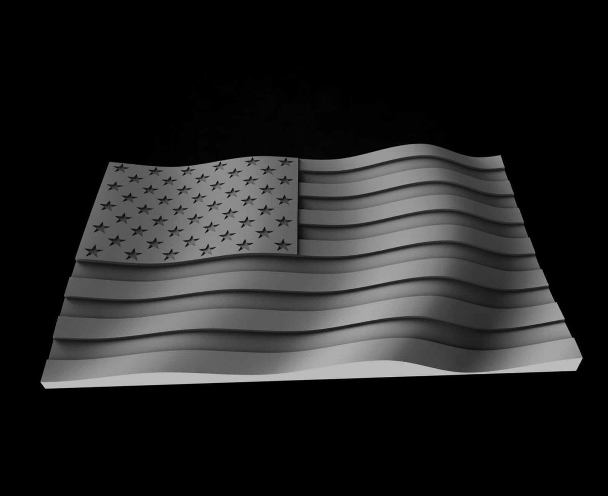 3D STL Model for CNC Router Carving Artcam Aspire USA Flag America Stars D265 
