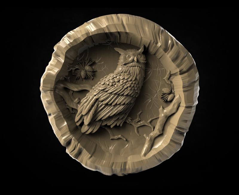 Owl in a Log 3D STL Model