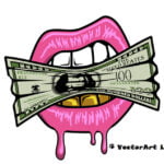 Sexy Lips Bite Money Cash 100 Dollar Bill Gold Teeth Mouth Mask Woman Female Girl Beauty Sex Design Logo SVG PNG Clipart Vector Cut Doctor