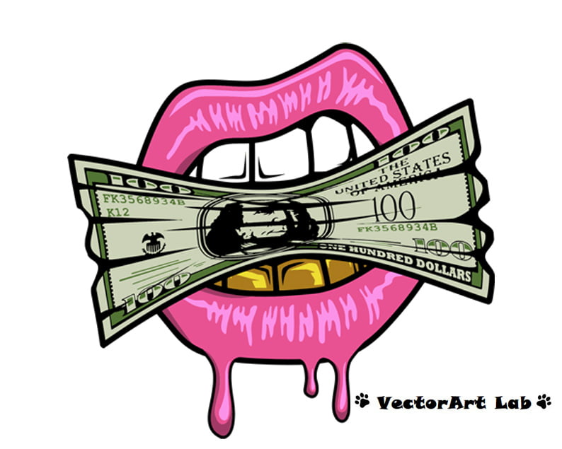 Sexy Lips Bite Money Cash 100 Dollar Bill Gold Teeth Mouth Mask Woman Female Girl Beauty Sex Design Logo SVG PNG Clipart Vector Cut Doctor