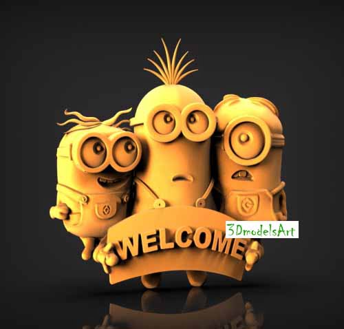 Minions Welcome 3D STL Model  for CNC Router or 3D Printing