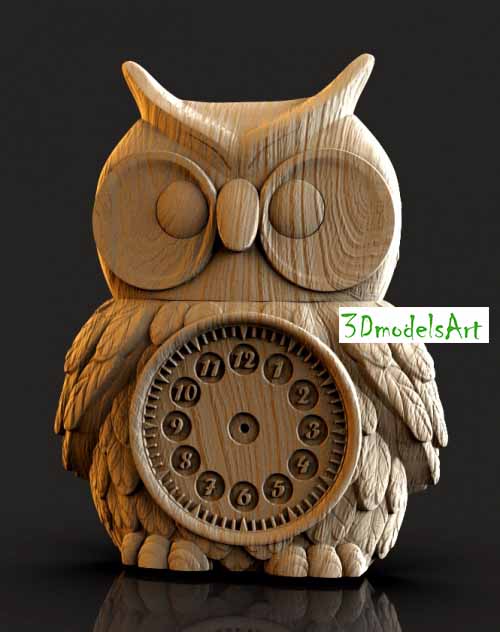 Owl Clock 3D STL Model  for CNC Router or 3D Printing