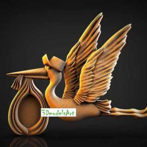 Stork with baby frame 3D STL Model  for CNC Router or 3D Printing