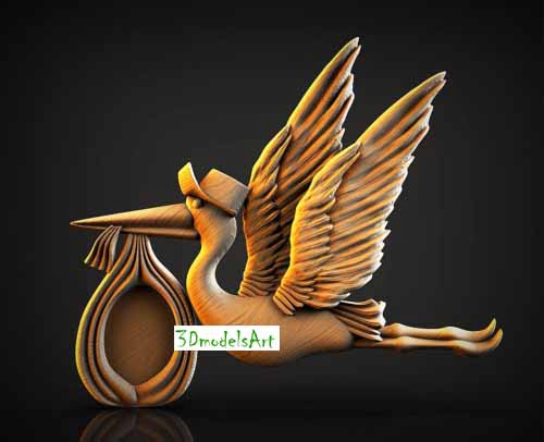 Stork with baby frame 3D STL Model  for CNC Router or 3D Printing