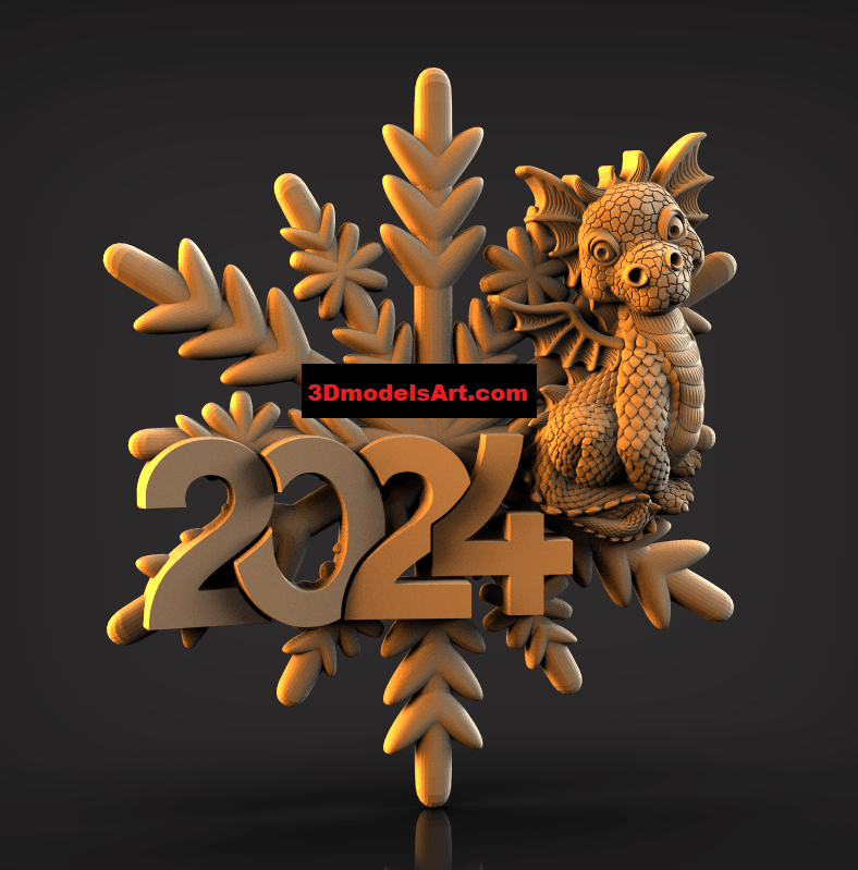 New Year Dragon 2024 3D STL Model for CNC Router and 3D Printers - Premium CNC Router Files for Sale at 3DmodelsArt.com